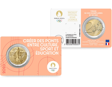 Die orangene Münzkarte mit der offiziellen 2-Euro-Gedenkmünze aus Frankreich 