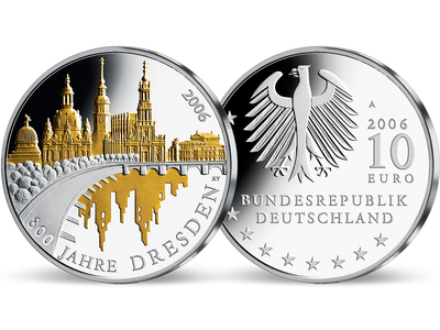Die teilvergoldete 10-Euro-Silberausgabe „800 Jahre Dresden“ 2006!