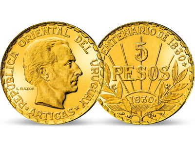 Uruguays letzte 5-Pesos-Goldmünze − 5 Pesos José Gervasio Artigas 1930