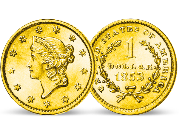 Die 1-Dollar-Goldmünze der USA aus den Prägejahren 1849 bis 1854