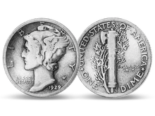 Die letzte 2,5 Dollar-Goldmünze der USA und der Mercury-Dime aus dem Jahr des Börsencrashs 