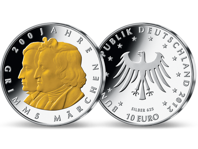 Die teilvergoldete 10-Euro-Gedenkausgabe „Grimms Märchen“ von 2012!