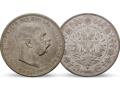 Österreich 5 Kronen 1909 Franz Joseph I. / Glatze (Typ Schwartz)