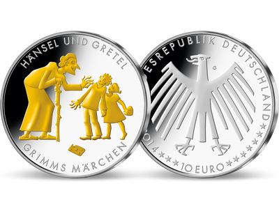 Die teilvergoldete 10-Euro-Gedenkausgabe „Hänsel und Gretel“ von 2014!