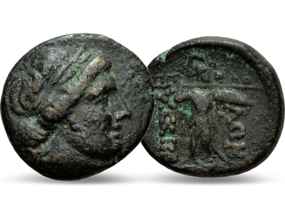 Götter des antiken Griechenlands − Bronzemünze mit Apollon und Athena
