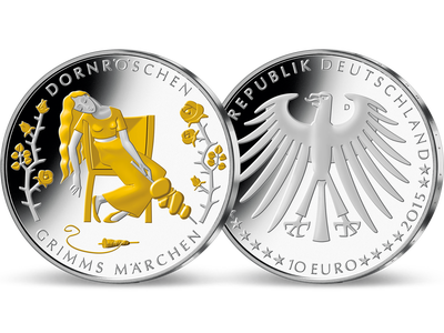 Die teilvergoldete deutsche 10-Euro-Gedenkausgabe „Dornröschen“ 2015!