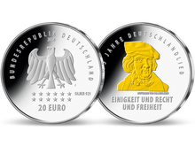Die 20-Euro-Gedenkmünze „175 Jahre Deutschlandlied“ mit Feingold-Veredelung!