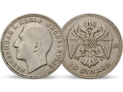 Jugoslawiens erste 10-Dinara-Münze − Alexander I. 10 Dinara 1931