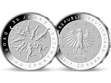 Die deutsche 20-Euro-Silber-Gedenkmünze '50 Jahre Deutsche Sporthilfe'!