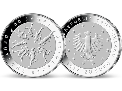 Die deutsche 20-Euro-Silber-Gedenkmünze '50 Jahre Deutsche Sporthilfe'! pp