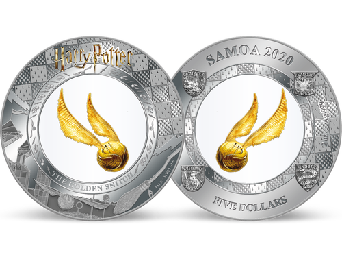 Die offizielle goldveredelte 2-Unzen-Silber-Gedenkmünze „Harry Potter – Der  goldene Schnatz“!