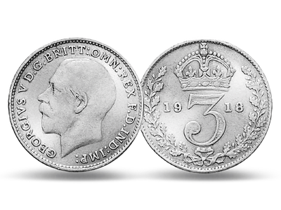 Erste Windsor-König in Sterling-Silber – Großbritannien 3 Pence Georg V.