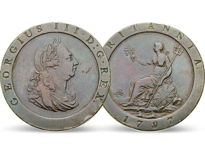 Erste maschinell geprägte Münze Großbritanniens - Penny 1797 Georg III.