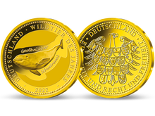Die Gold-Jahresausgabe „Wildtier des Jahres 2022 – Gewöhnlicher Schweinswal“ aus der Münze Berlin