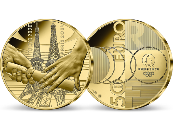 Die erste offizielle Gold-Gedenkmünze Frankreichs zu den Olympischen Spielen 2024: 