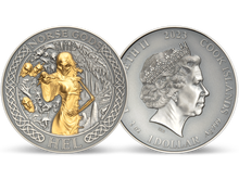 Seltenes Sammlerstück: die neue offizielle 2-Unzen-Silbermünze „Nordische Götter – Hel“ mit 24-karätiger Teilvergoldung und Antik-Finish-Veredelung!