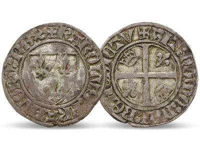 Seltene Silbermünze von Karl VI. – Frankreich Blanc Guénar 1380–1422 