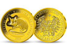 Die Gold-Jahresausgabe „Wildtier des Jahres – Gartenschläfer“ 2023 aus der Münze Berlin