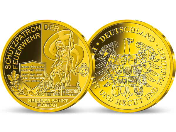 Die Krönung Ihrer Silber-Polymer-Kollektion „Unsere Feuerwehr“: die Gold-Gedenkprägung „Heiliger Sankt Florian“!