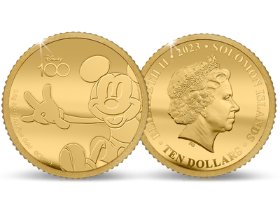 Die offizielle Disney100™ Mini-Gold Mickey Mouse Jubiläumsmünze