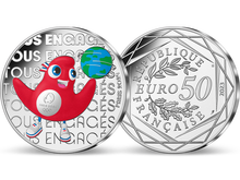 Die offizielle 50-Euro-Silber-Gedenkmünze „Gemeinsames Engagement“ aus Frankreich zu den Olympischen Spielen Paris 2024 – aufwendig farbveredelt.