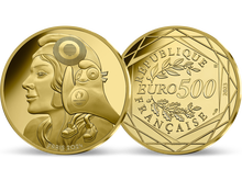 Die offizielle 500-Euro-Feingold-Gedenkmünze „Das Maskottchen und die Französische Republik“ aus Frankreich zu den Olympischen Spielen Paris 2024.