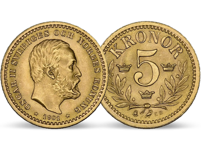 Letzter Doppelmonarch Schwedens und Norwegens  –  5 Kronen Oskar II.