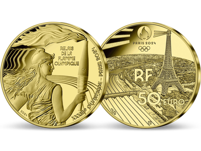 Frankreichs 1/4-Unzen-Gold-Gedenkmünze „Olympische Fackel“ zu Paris 2024