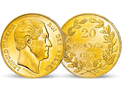 Letztes Gold des Königs der Belgier − Leopold I. 20 Francs 1865