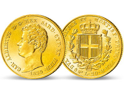 Auch Sardinien war ein Königreich − Karl Albert 20 Lire Gold 1831-1849