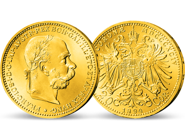 Die prägefrische 20-Kronen-Goldmünze von Franz Joseph I.