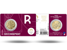 Die purpurrote Münzkarte mit der offiziellen 2-Euro-Gedenkmünze aus Frankreich 