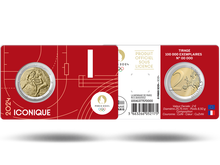 Die orangerote Münzkarte mit der offiziellen 2-Euro-Gedenkmünze aus Frankreich 