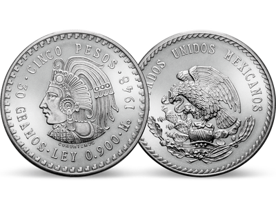 Der letzte Herrscher der Azteken − Mexiko, 5 Pesos 1947/48 Silber