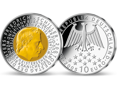 10-Euro-Münze „200. Todestag Friedrich Schiller“ mit Feingold-Veredelung!