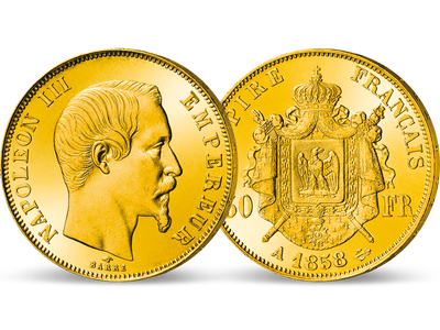 Frankreichs erste 50-Francs-Goldmünze!<br>Kaiser Napoleon III. 1855-1859