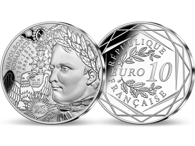 La monnaie officielle de 10 Euros en Argent «Napoléon Bonaparte» 2021+ la monnaie de 2€ « Charles de Gaulle » 2020 en CADEAU