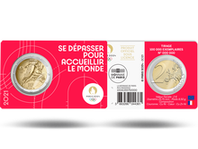 Die rote Münzkarte mit der ersten offiziellen  2-Euro-Gedenkmünze aus Frankreich 