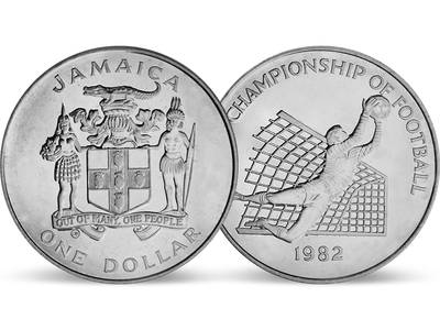 Torwartmünze: 1 Dollar Jamaika zur Fußballweltmeisterschaft in Spanien 1982