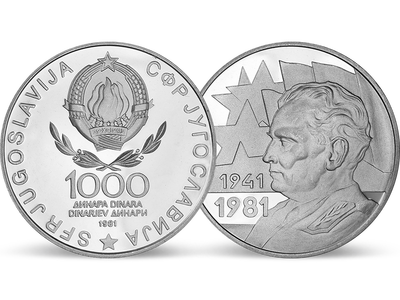 1000 Dinara zu Ehren Titos − Jugoslawien 1000 Dinara Silber 1981