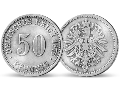 50 Pfennig aus dem Deutschen Reich − Silberne 50-Pfennig-Münze 1875-1877