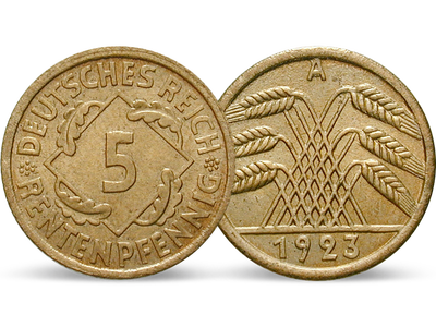 Weimarer Republik 5 Rentenpfennig 1923-1924