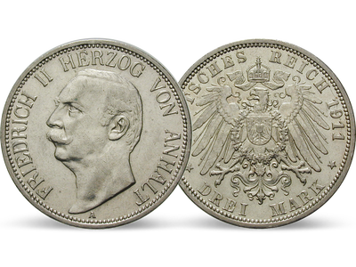 Deutsches Reich / Anhalt 3 Mark 1909/1911 Herzog Friedrich II.