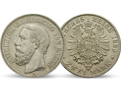 Deutsches Reich / Baden 2 Mark 1876-1888 Großherzog Friedrich I.