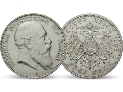 Echte 5-Mark-Silbermünze von Grossherzog Friedrich I.