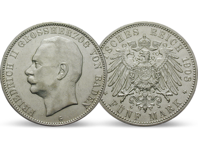 Deutsches Reich / Baden 5 Mark 1908/1913 Großherzog Friedrich II.