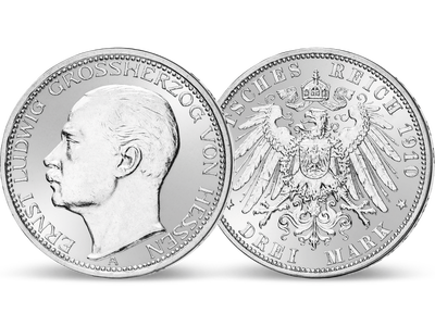 Hessens letzter Großherzog in edlem Silber<br>3 Mark Ernst Ludwig 1910