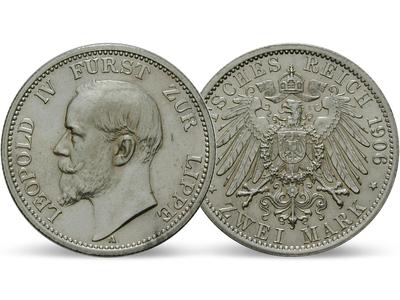 Deutsches Reich / Lippe 2 Mark 1906 Fürst Leopold IV.
