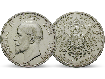 Deutsches Reich / Lippe 3 Mark 1913 Fürst Leopold IV.