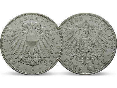 Deutsches Reich / Lübeck 5 Mark 1904-1913